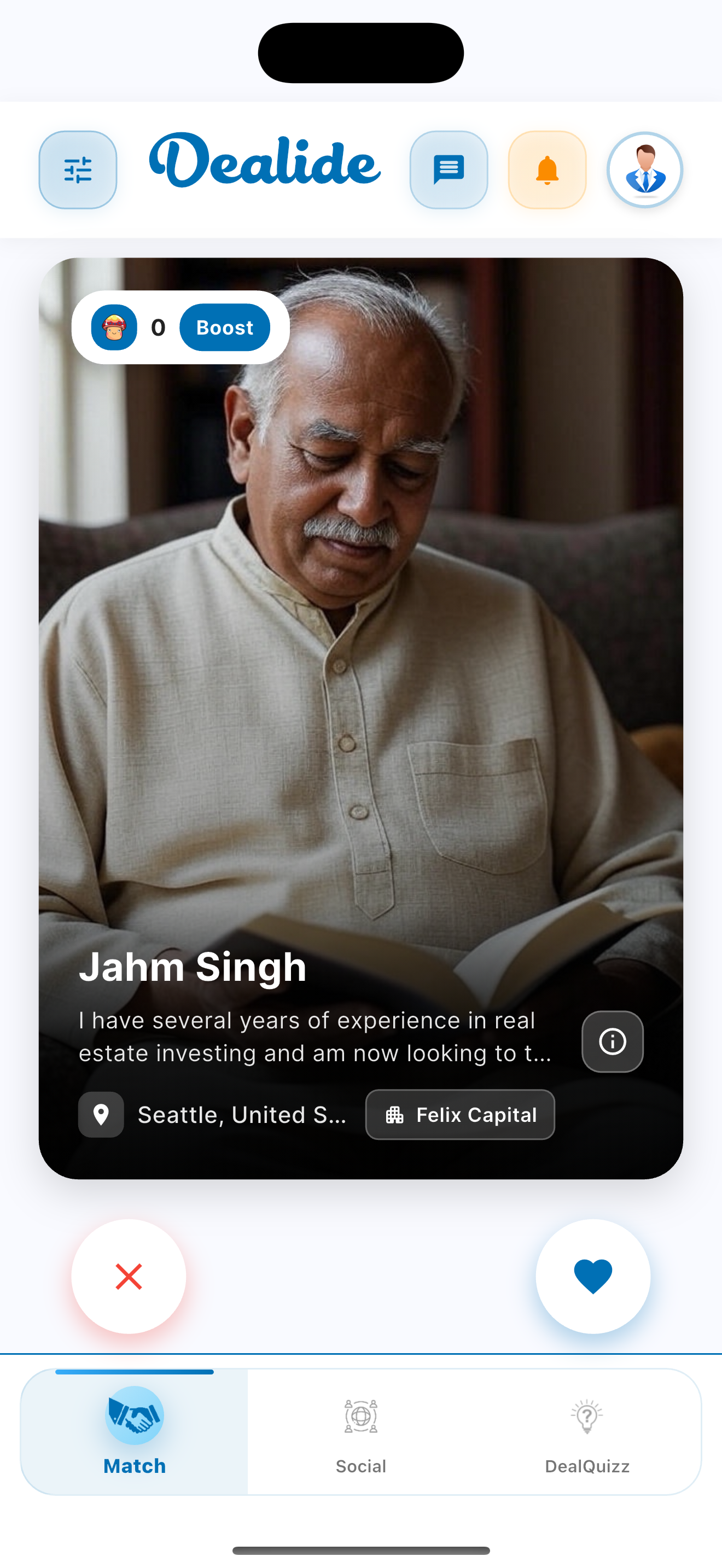 Investor app screen